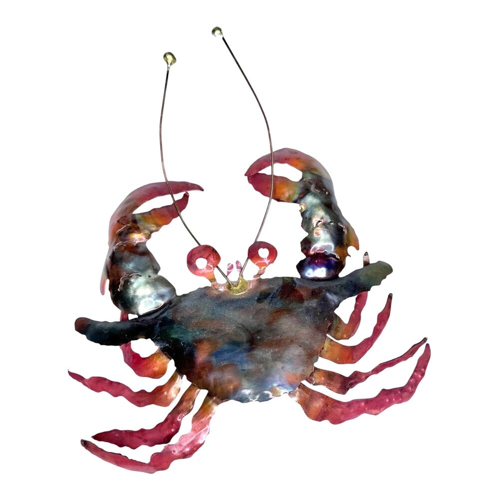 Blue Crab Metal Wall Artwork 9" Multicolor Copper Handmade Ocean Sea Creature 3D